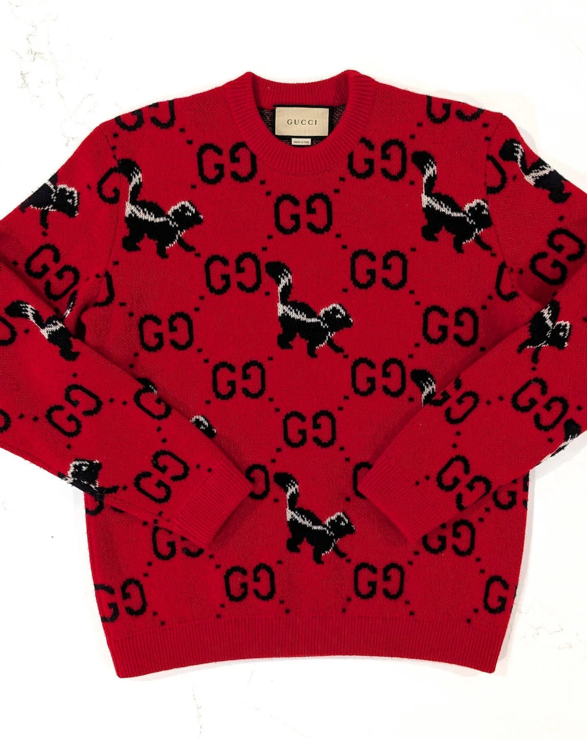 Gucci Red GG Skunk Intarsia Wool ( Pre Owned )