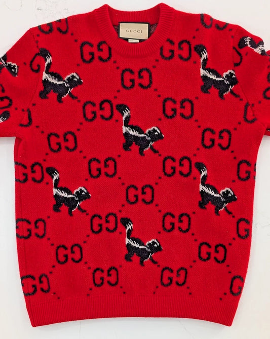 Gucci Red GG Skunk Intarsia Wool ( Pre Owned )