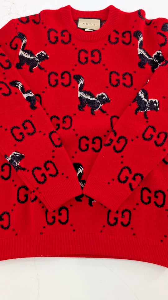 Gucci Red GG Skunk Intarsia Wool ( Pre Owned )