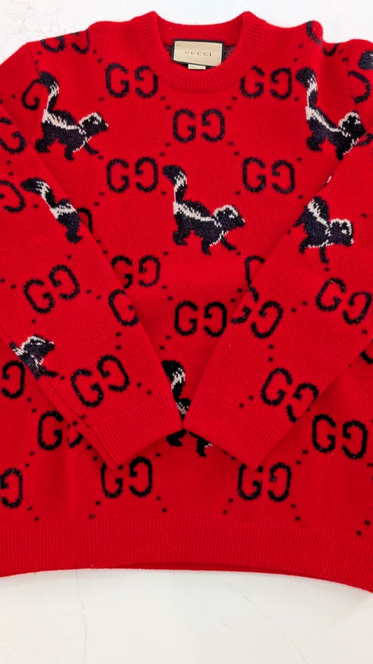 Gucci Red GG Skunk Intarsia Wool ( Pre Owned )