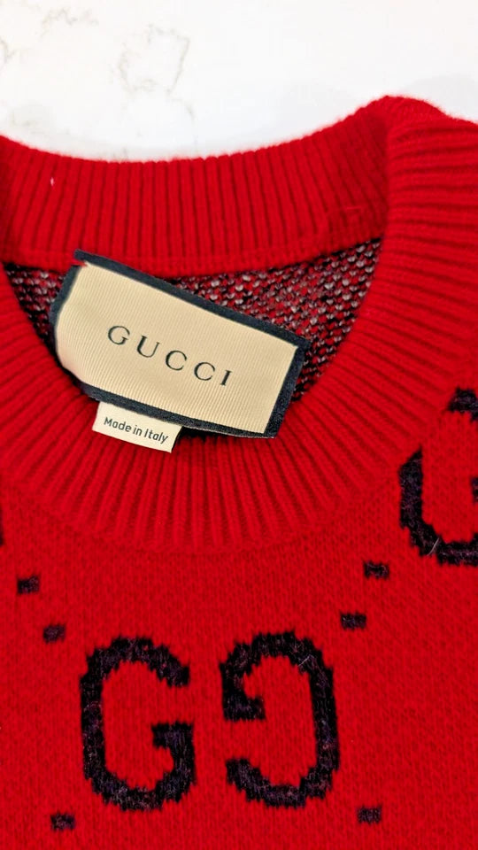 Gucci Red GG Skunk Intarsia Wool ( Pre Owned )