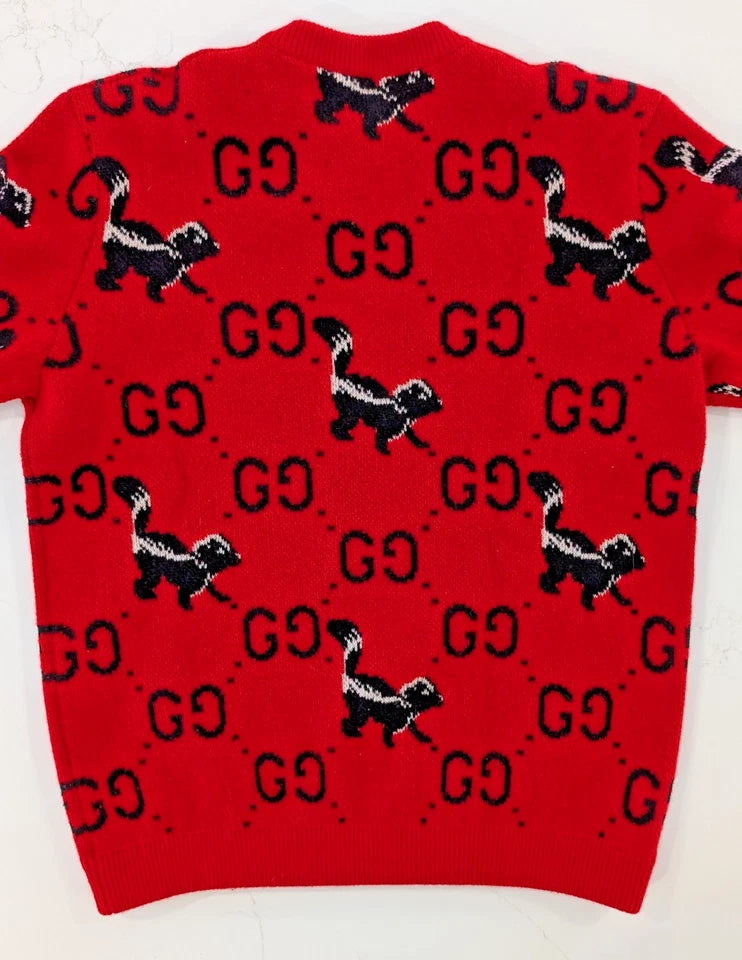 Gucci Red GG Skunk Intarsia Wool ( Pre Owned )